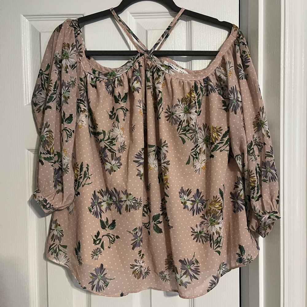 English Factory Pink Smocked Tie Front Blouse